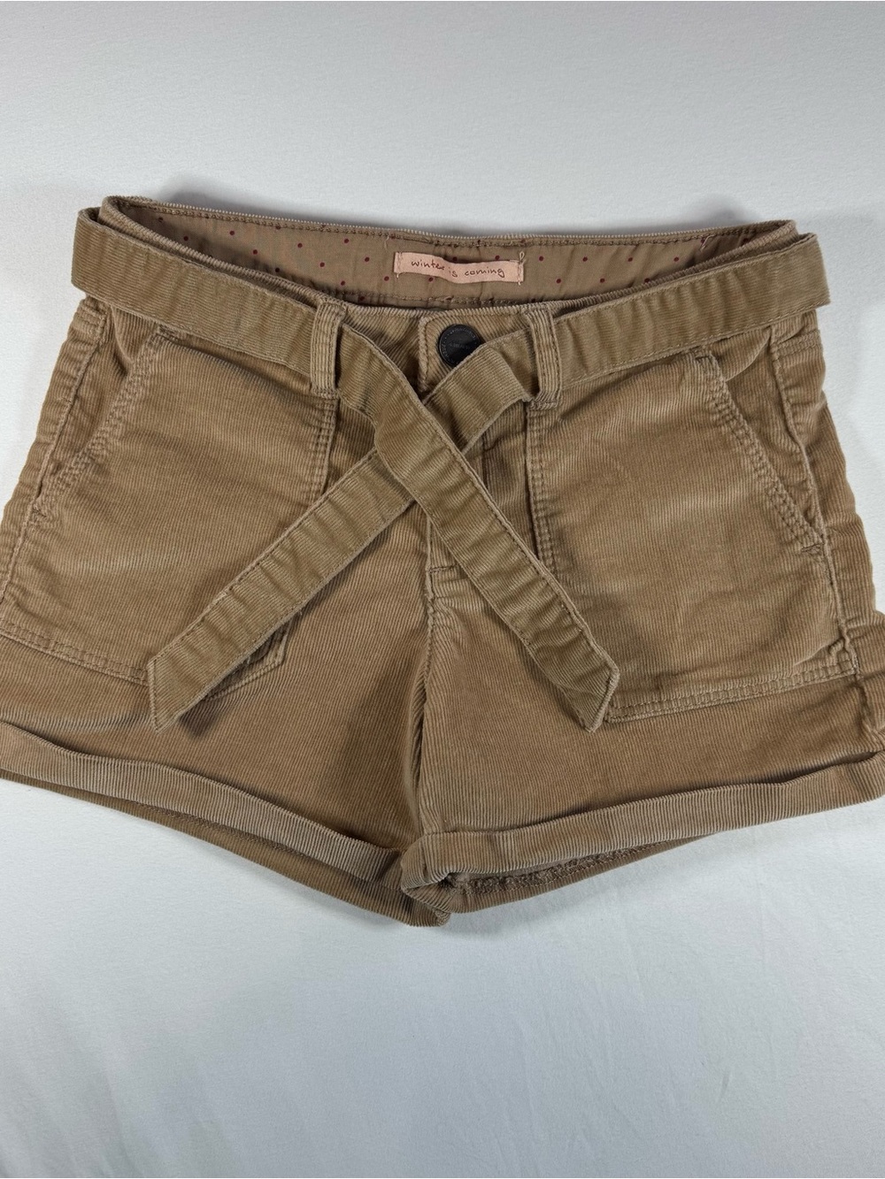 Zara Girls Tan Corduroy Belted Utility Shorts Size 7 (122cm) Neutral Boho